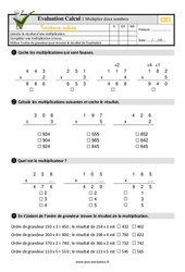 Multiplier deux nombres - Examen Evaluation- Fiches QCM - Quiz : 4ème Harmos - PDF à imprimer