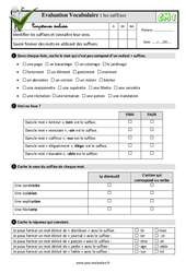 Les suffixes - Examen Evaluation- Fiches QCM - Quiz : 6ème Harmos - PDF à imprimer