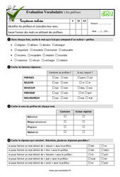 Les préfixes - Examen Evaluation- Fiches QCM - Quiz : 6ème Harmos - PDF à imprimer