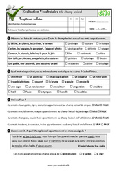 Le champ lexical - Examen Evaluation- Fiches QCM - Quiz : 6ème Harmos - PDF à imprimer