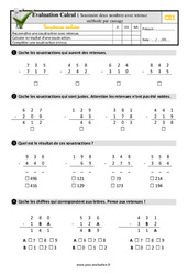 Soustraire deux nombres avec retenue méthode par cassage - Examen Evaluation- Fiches QCM - Quiz : 4ème Harmos - PDF à imprimer