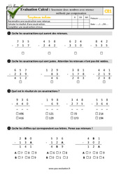 Soustraire deux nombres avec retenue méthode par compensation - Examen Evaluation- Fiches QCM - Quiz : 4ème Harmos - PDF à imprimer