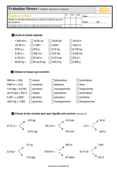 Nombres décimaux et mesures - Examen Evaluation- Fiches QCM - Quiz : 6ème Harmos - PDF à imprimer