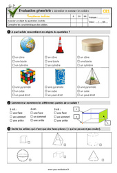 Identifier et nommer les solides - Examen Evaluation- Fiches QCM - Quiz  : 4ème Harmos - PDF à imprimer