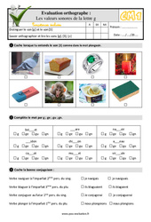 Les valeurs de la lettre g - Examen Evaluation- Fiches QCM - Quiz  : 6ème Harmos - PDF à imprimer