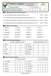 Les noms féminins en [e] et [te] - Examen Evaluation- Fiches QCM - Quiz  : 5ème Harmos - PDF à imprimer