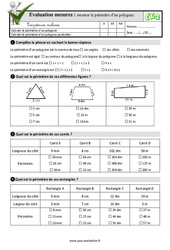 Mesurer le périmètre d’un polygone - Examen Evaluation- Fiches QCM - Quiz  : 5ème Harmos - PDF à imprimer