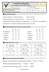 Les valeurs sonores de la lettre c - Examen Evaluation- Fiches QCM - Quiz  : 6ème Harmos - PDF à imprimer