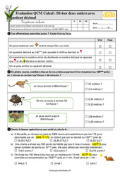 Diviser deux entiers avec quotient décimal - Examen Evaluation- Fiches QCM - Quiz  : 7ème Harmos - PDF à imprimer