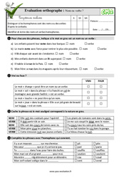 Homophones - Fiches Nom ou verbe ? - Examen Evaluation- Fiches QCM - Quiz  : 7ème Harmos - PDF à imprimer