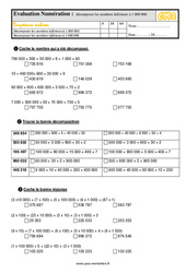 Décomposer les nombres inférieurs à 1 000 000 - Examen Evaluation- Fiches QCM - Quiz  : 7ème Harmos - PDF à imprimer