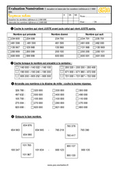 Encadrer et intercaler les nombres inférieurs à 1 000 000 - Examen Evaluation- Fiches QCM - Quiz  : 7ème Harmos - PDF à imprimer