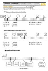 Placer et repérer sur une droite graduée les nombres inférieurs à 1 000 000 - Examen Evaluation- Fiches QCM - Quiz  : 7ème Harmos - PDF à imprimer