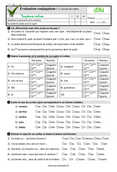 L’accord du verbe - Examen Evaluation- Fiches QCM - Quiz  : 5ème Harmos - PDF à imprimer