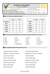 Le genre des adjectifs - Examen Evaluation- Fiches QCM - Quiz : 6ème Harmos - PDF à imprimer