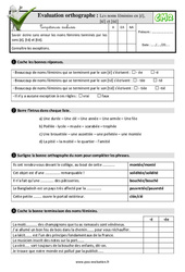 Les noms féminins en [é], [té] et [tié] - Examen Evaluation- Fiches QCM - Quiz : 7ème Harmos - PDF à imprimer