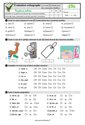 Le son [E] formé avec des consonnes doubles - Examen Evaluation- Fiches QCM - Quiz : 5ème Harmos - PDF à imprimer