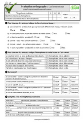 Les homophones lexicaux - Fiches cour/cours/court/courent/courre - Examen Evaluation- Fiches QCM - Quiz : 7ème Harmos - PDF à imprimer