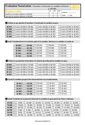 Encadrer et intercaler les nombres inférieurs à 100 000 - Examen Evaluation- Fiches QCM - Quiz  : 6ème Harmos - PDF à imprimer