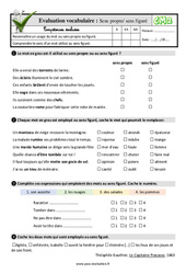 Sens propre/ sens figuré - Examen Evaluation- Fiches QCM - Quiz  : 7ème Harmos - PDF à imprimer