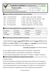 Le champ lexical - Examen Evaluation- Fiches QCM - Quiz  : 7ème Harmos - PDF à imprimer