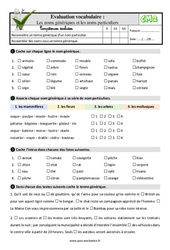 Les noms génériques et les noms particuliers - Examen Evaluation- Fiches QCM - Quiz  : 7ème Harmos - PDF à imprimer