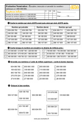 Encadrer, intercaler et arrondir les nombres inférieurs à 1 000 000 000 - Examen Evaluation- Fiches QCM - Quiz  : 7ème Harmos - PDF à imprimer