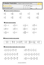 Leçon, exercice et évaluation :<br/> Comparer et ranger les fractions simples - Examen Evaluation- Fiches QCM - Quiz  : 7ème Harmos - PDF à imprimer