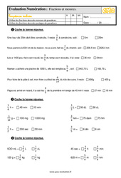 Fractions et mesures - Examen Evaluation- Fiches QCM - Quiz  : 7ème Harmos - PDF à imprimer