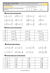 Décomposer une fraction en une unité et une fraction inférieure à 1 - Examen Evaluation- Fiches QCM - Quiz  : 7ème Harmos - PDF à imprimer