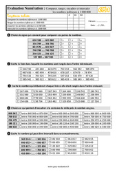 Comparer, ranger, encadrer et intercaler les nombres inférieurs à 1 000 000 - Examen Evaluation- Fiches QCM - Quiz  : 7ème Harmos - PDF à imprimer