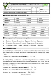 Les familles de mots - Examen Evaluation- Fiches QCM - Quiz  : 7ème Harmos - PDF à imprimer