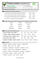 Les familles de mots - Examen Evaluation- Fiches QCM - Quiz  : 5ème Harmos - PDF à imprimer