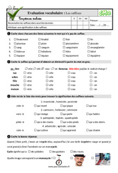 Les suffixes - Examen Evaluation- Fiches QCM - Quiz  : 7ème Harmos - PDF à imprimer