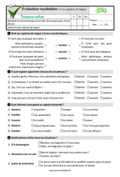 Les registres de langue - Examen Evaluation- Fiches QCM - Quiz  : 5ème Harmos - PDF à imprimer