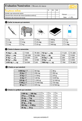 Mesures de masse - Examen Evaluation- Fiches QCM - Quiz  : 6ème Harmos - PDF à imprimer