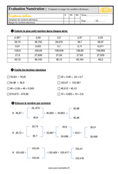 Comparer et ranger les nombres décimaux - Examen Evaluation- Fiches QCM - Quiz  : 7ème Harmos - PDF à imprimer