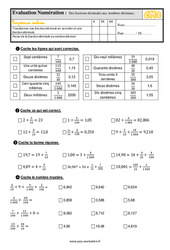 Des fractions décimales aux nombres décimaux - Examen Evaluation- Fiches QCM - Quiz  : 7ème Harmos - PDF à imprimer