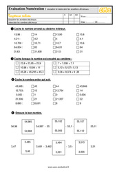 Encadrer et intercaler les nombres décimaux - Examen Evaluation- Fiches QCM - Quiz  : 7ème Harmos - PDF à imprimer