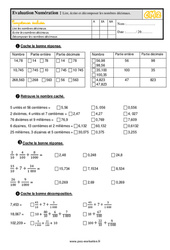 Lire, écrire et décomposer les nombres décimaux - Examen Evaluation- Fiches QCM - Quiz  : 7ème Harmos - PDF à imprimer