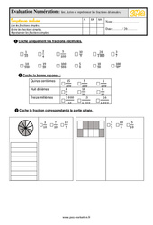 Lire, écrire et représenter les fractions décimales - Examen Evaluation- Fiches QCM - Quiz  : 7ème Harmos - PDF à imprimer