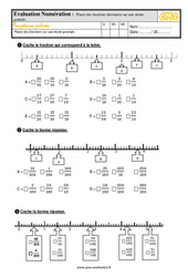 Placer des fractions décimales sur une droite graduée - Examen Evaluation- Fiches QCM - Quiz  : 7ème Harmos - PDF à imprimer