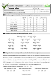 Le pluriel des noms composés - Examen Evaluation- Fiches QCM - Quiz  : 7ème Harmos - PDF à imprimer