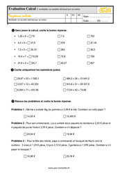 Multiplier un nombre décimal par un entier - Examen Evaluation en calcul - Fiches QCM - Quiz  : 7ème Harmos - PDF à imprimer