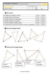 Identifier des triangles - Examen Evaluation- Fiches QCM - Quiz  : 7ème Harmos - PDF à imprimer