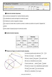 Identifier et connaître le vocabulaire relatif au cercle - Examen Evaluation- Fiches QCM - Quiz  : 7ème Harmos - PDF à imprimer