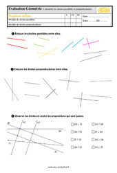 Identifier les droites parallèles et perpendiculaires - Examen Evaluation- Fiches QCM - Quiz  : 7ème Harmos - PDF à imprimer