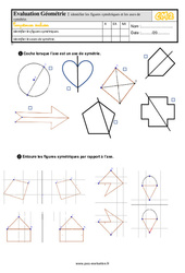 Identifier les figures symétriques et les axes de symétrie - Examen Evaluation- Fiches QCM - Quiz  : 7ème Harmos - PDF à imprimer