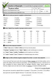 L’accord dans le groupe nominal - Examen Evaluation- Fiches QCM - Quiz  : 7ème Harmos - PDF à imprimer