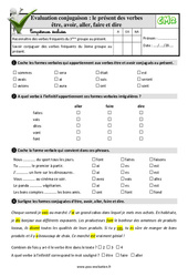 Le présent des verbes être, avoir, aller, faire et dire - Examen Evaluation- Fiches QCM - Quiz : 7ème Harmos - PDF à imprimer